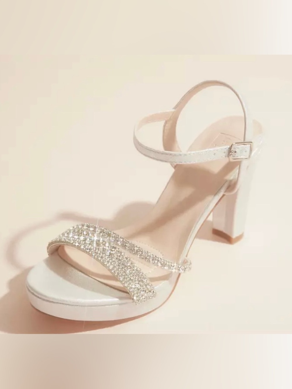 NEW - David's Bridal Crystal Embellished Metallic Platform Block Heel Sandals